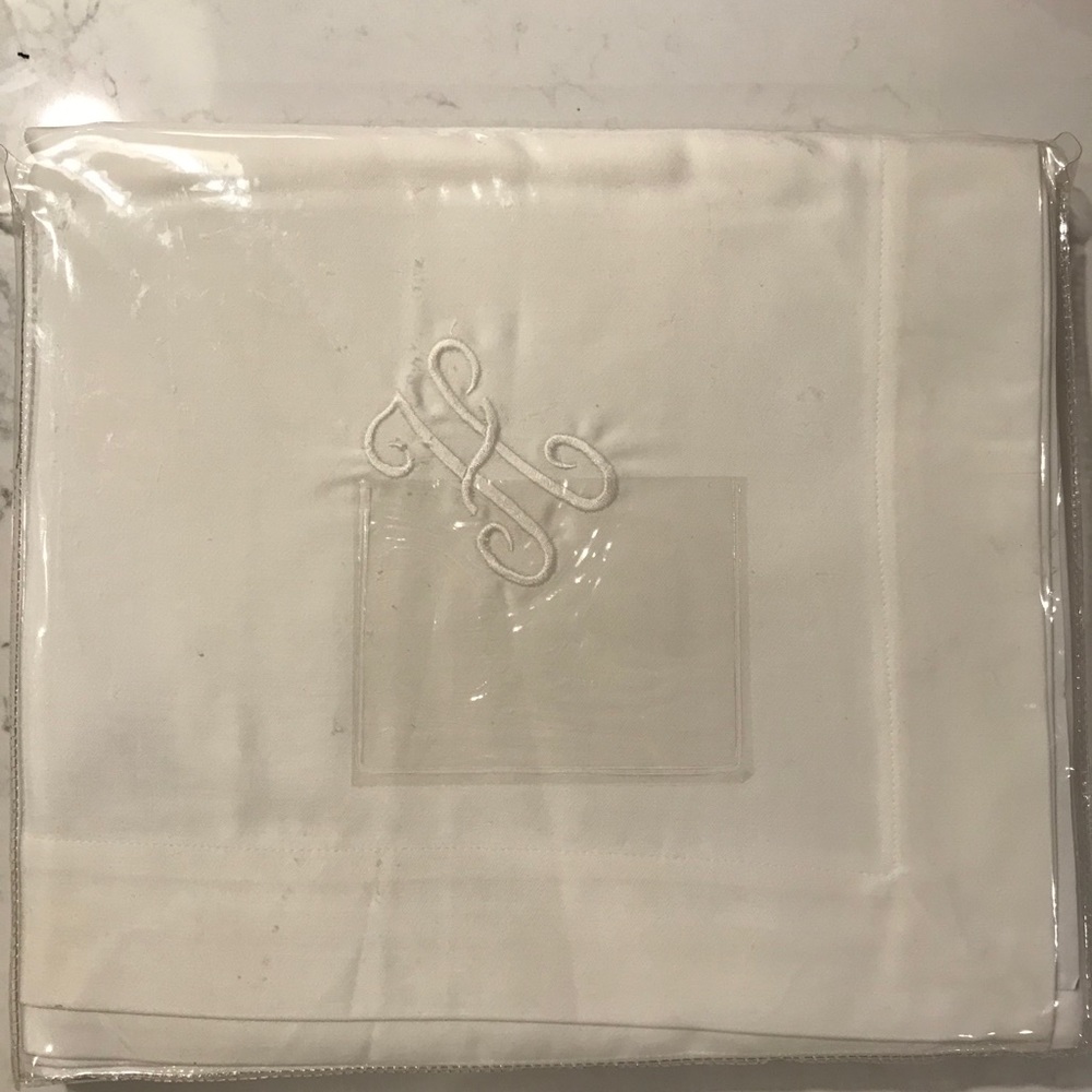pottery barn monogrammed “H” classic tablecloth